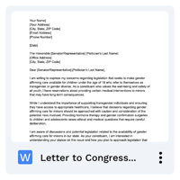 Letter to Congressman about Gender Affirming Care for Minors