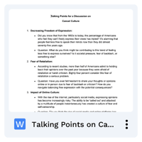 Talking Points for a Discussion on Cancel Culture